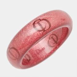 Pre Owned Dior CD Red Glittering Logo Resin Bangle Bracelet