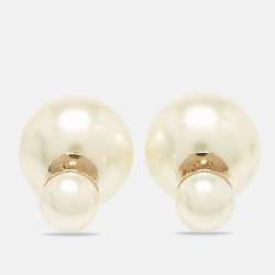 Pre Owned Dior Tribales Faux Pearl Gold Tone Stud Earrings