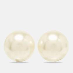 Pre Owned Dior Tribales Faux Pearl Gold Tone Stud Earrings