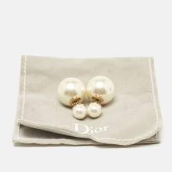 Pre Owned Dior Tribales Faux Pearl Gold Tone Stud Earrings