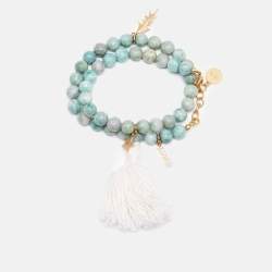 Dior Jasper Bead Jardin Gold Tone Double Wrap Bracelet