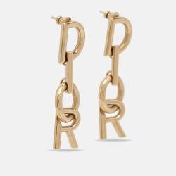 Pre Owned Dior Vertical Logo Gold Tone Drop Earrings 