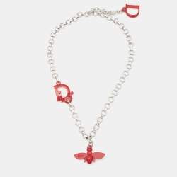 Dior Bee Logo Resin Silver Tone Necklace