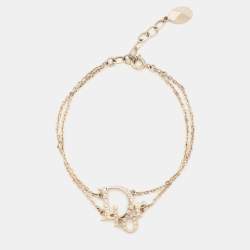 Dior Oblique Charm Crystals Gold Tone Double Chain Bracelet