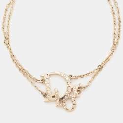 Dior Oblique Charm Crystals Gold Tone Double Chain Bracelet