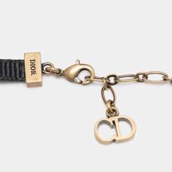 Dior J'Adior Black Ribbon Gold Tone Slide Pendant Choker Necklace