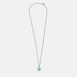 Dior CD  Blue Composite Silver Tone Long Necklace