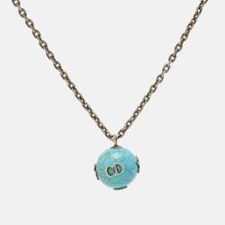 Dior CD  Blue Composite Silver Tone Long Necklace
