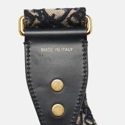 Dior Navy Blue Embroidered Canvas and Leather Shoulder Bag Strap