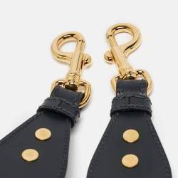 Dior Navy Blue Embroidered Canvas and Leather Shoulder Bag Strap