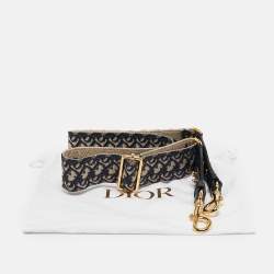 Dior Navy Blue Embroidered Canvas and Leather Shoulder Bag Strap