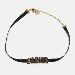Dior J'Adior Black Fabric Enamel Two Tone Choker Necklace