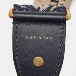 Dior Blue Oblique Embroidery Canvas and Leather Shoulder Bag Strap            