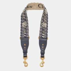 Dior Blue Oblique Embroidery Canvas and Leather Shoulder Bag Strap            