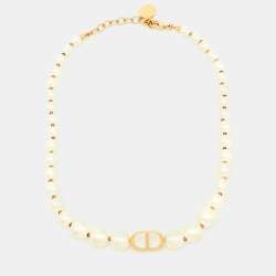 Dior 30 Montaigne Faux Pearl Gold Tone Choker Necklace