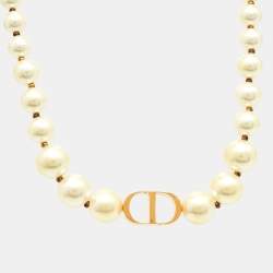 Dior 30 Montaigne Faux Pearl Gold Tone Choker Necklace