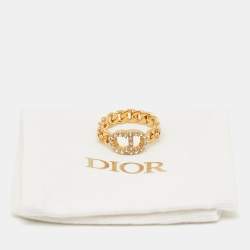 Pre Owned Dior CD Crystals Gold Tone Ring Size 56