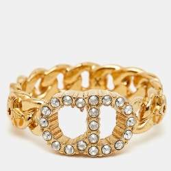 Pre Owned Dior CD Crystals Gold Tone Ring Size 56