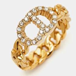 Pre Owned Dior CD Crystals Gold Tone Ring Size 56