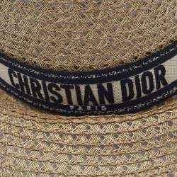 Pre Owned Christian Dior Brown Embroidered Band Straw D-Bobby Large Brim Hat