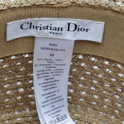 Pre Owned Christian Dior Brown Embroidered Band Straw D-Bobby Large Brim Hat