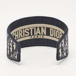 Pre Owned Christian Dior Blue Oblique Embroidered Canvas Headband