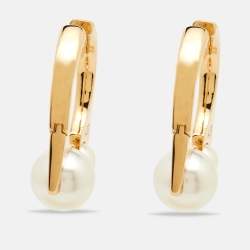 Pre Owned  Dior Tribales Small Faux Pearl Gold Tone Earrings