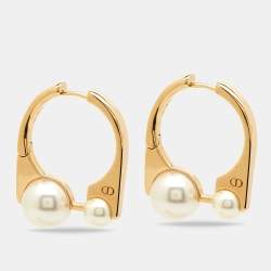 Pre Owned  Dior Tribales Small Faux Pearl Gold Tone Earrings