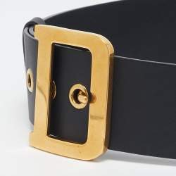 Pre Owned Dior Black Leather Diorquake Wide Belt 75CM
