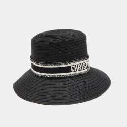 Christian Dior Black Embroidered Band Straw Dioresort Large Brim Hat