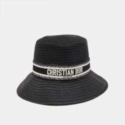 Christian Dior Black Embroidered Band Straw Dioresort Large Brim Hat
