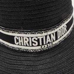 Christian Dior Black Embroidered Band Straw Dioresort Large Brim Hat