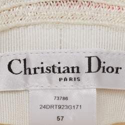 Pre Owned Christian Dior Ivory/Pink Logo Detail Straw Dioresort Hat