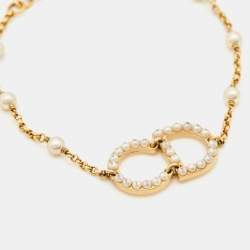 Dior Clair D Lune CD Faux Pearl Gold Tone Bracelet