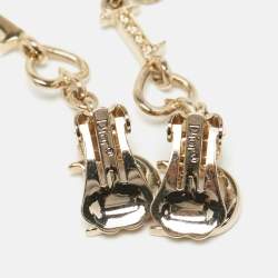 Pre Owned Dior Heart Letter Spell Out Gold Tone Crystal Drop Earrings
