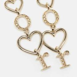 Pre Owned Dior Heart Letter Spell Out Gold Tone Crystal Drop Earrings