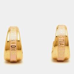 Pre Owned Dior Logo Enamel Gold Tone Hoop Earrings