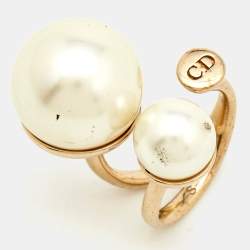 Dior Ultradior Faux Pearl Gold Tone Ring Size 49