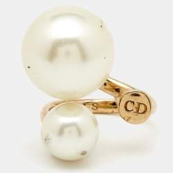 Dior Ultradior Faux Pearl Gold Tone Ring Size 49