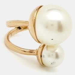 Dior Ultradior Faux Pearl Gold Tone Ring Size 49