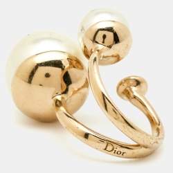 Dior Ultradior Faux Pearl Gold Tone Ring Size 49