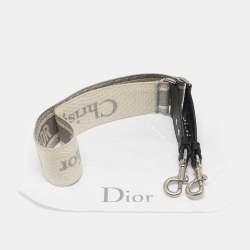 Dior Grey/Black Embroidered Canvas and Leather Shoulder Bag Strap 