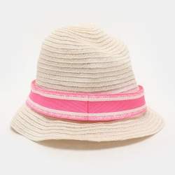 Dior Ivory/Pink Logo Detail Hemp Straw Dioresort Hat 58