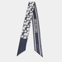 Dior Navy Blue Printed Silk Mitzah Scarf 