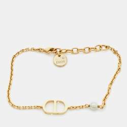Pre Owned Dior  CD Faux Pearl Gold Tone Bracelet