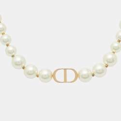 Pre Owned Dior 30 Montaigne Faux Pearl Gold Tone Choker Necklace