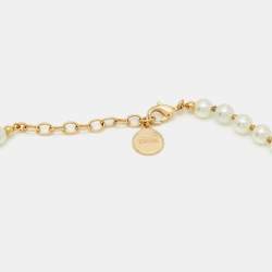 Pre Owned Dior 30 Montaigne Faux Pearl Gold Tone Choker Necklace