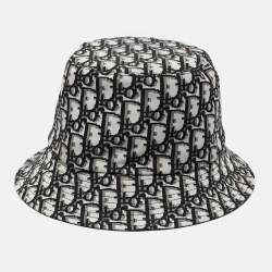 Christian Dior Black Logo Oblique Cotton Blend Reversible Bucket Hat 