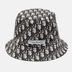 Christian Dior Black Logo Oblique Cotton Blend Reversible Bucket Hat 