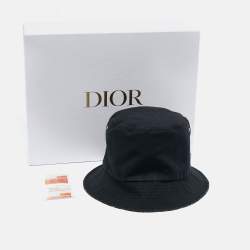 Christian Dior Black Logo Oblique Cotton Blend Reversible Bucket Hat 